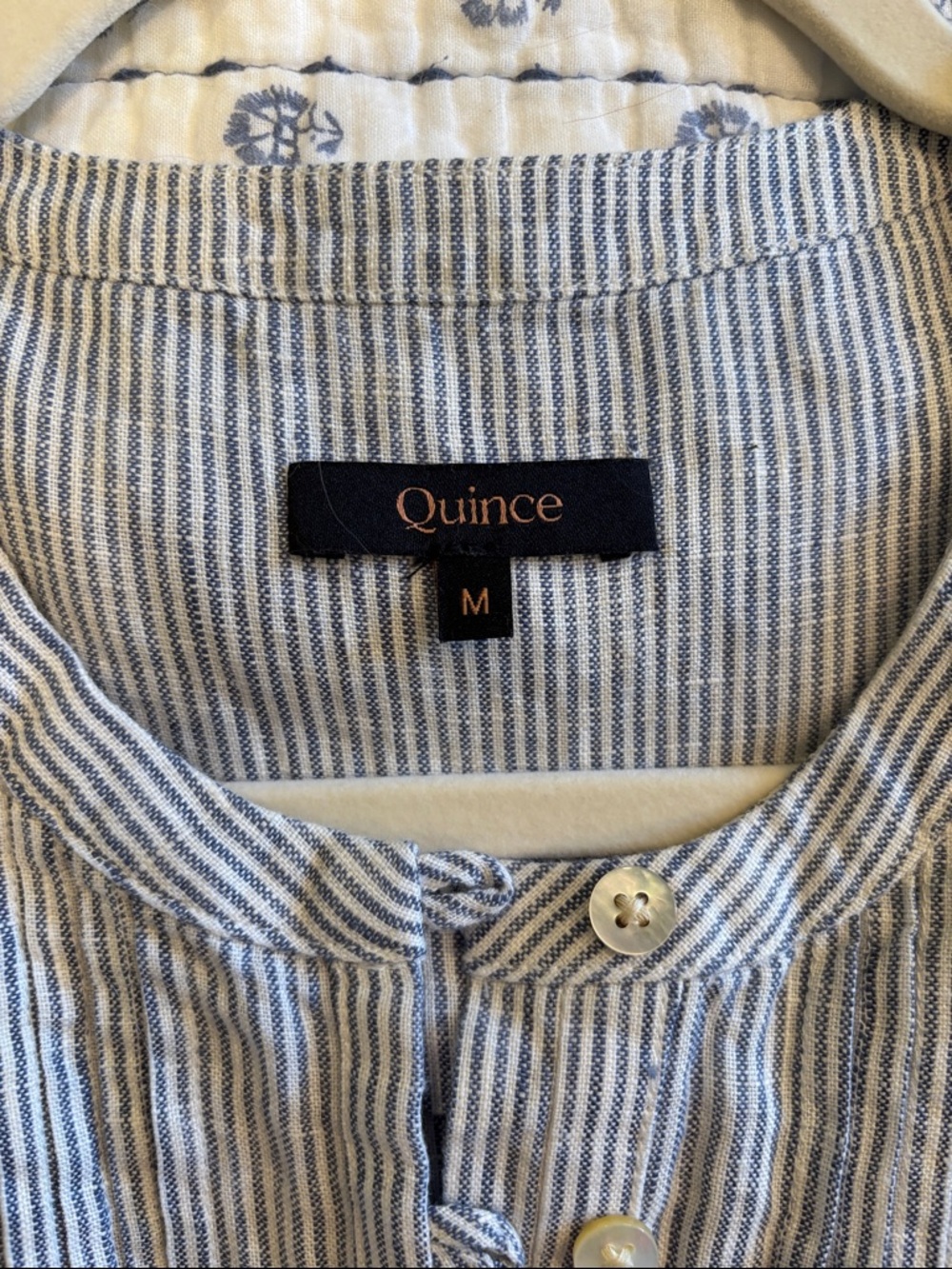 Quince Blue and White Striped Sleeveless Linen Tunic - Picture 5 of 6